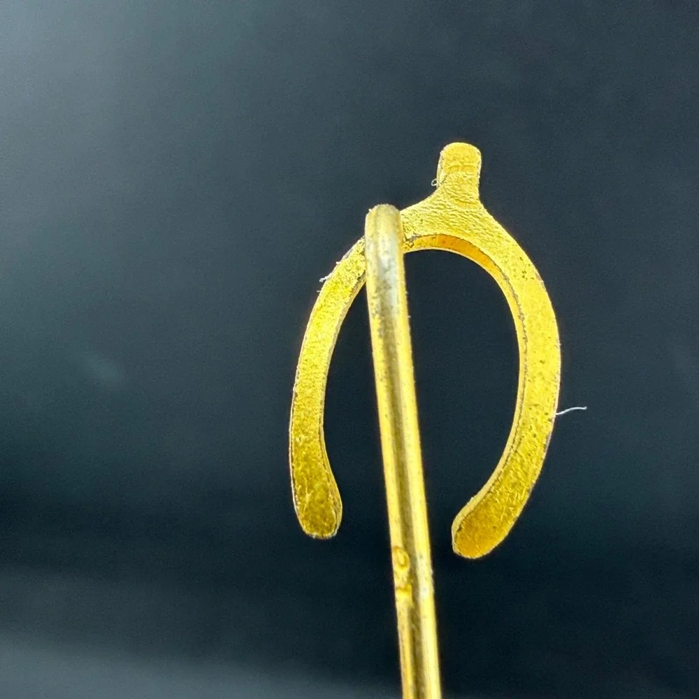 Vintage Estate Stick Pin Gold Tone Victorian Wishbone Luck Theme Accessory